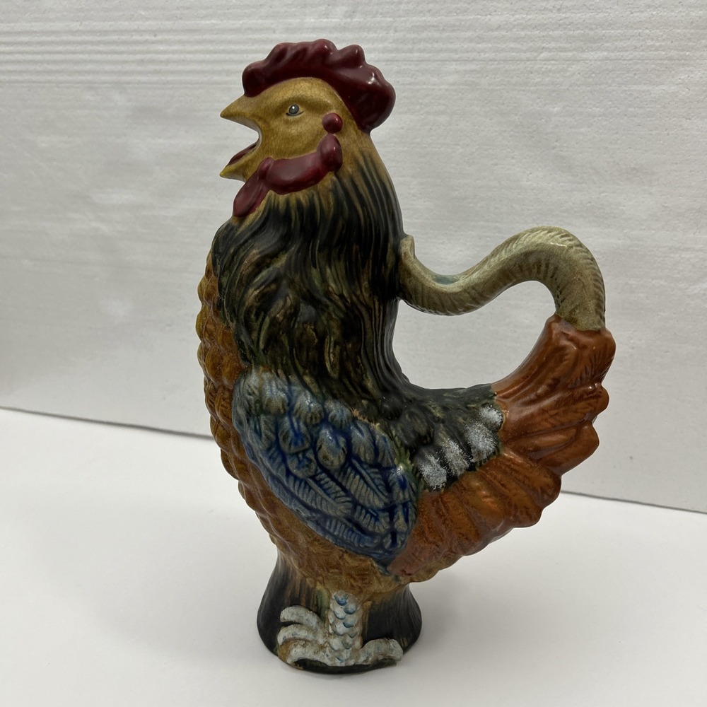 Vintage Italian Majolica Rooster Figure Hand-Painted Detailed Ceramic SKU 5617